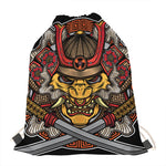 Japanese Samurai Mask Print Drawstring Bag