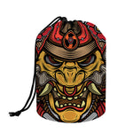Japanese Samurai Mask Print Drawstring Makeup Bag