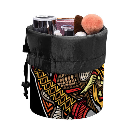Japanese Samurai Mask Print Drawstring Makeup Bag