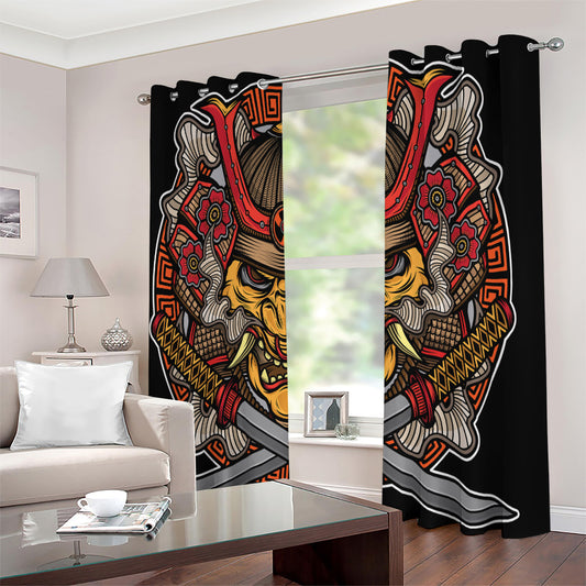 Japanese Samurai Mask Print Extra Wide Grommet Curtains