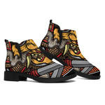Japanese Samurai Mask Print Flat Ankle Boots