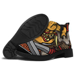 Japanese Samurai Mask Print Flat Ankle Boots