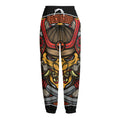 Japanese Samurai Mask Print Fleece Lined Knit Pants