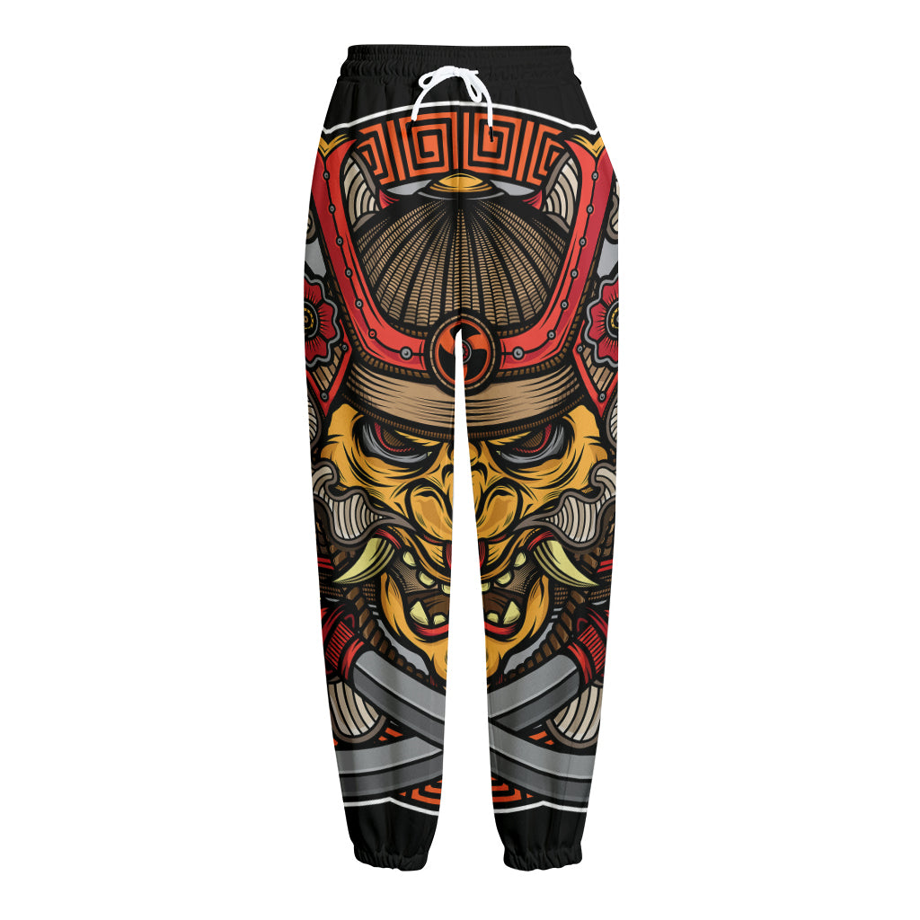 Japanese Samurai Mask Print Fleece Lined Knit Pants