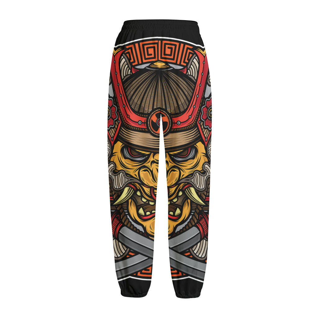 Japanese Samurai Mask Print Fleece Lined Knit Pants