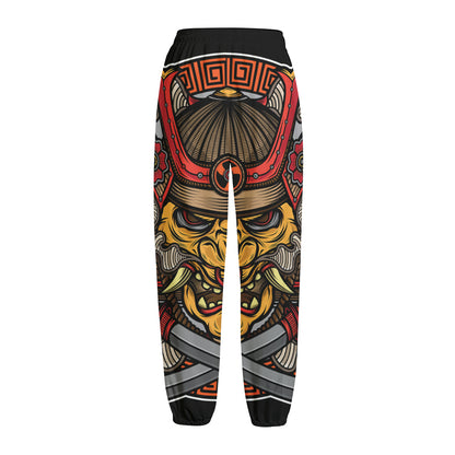 Japanese Samurai Mask Print Fleece Lined Knit Pants