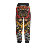 Japanese Samurai Mask Print Fleece Lined Knit Pants
