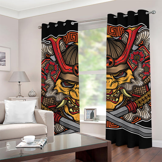 Japanese Samurai Mask Print Grommet Curtains