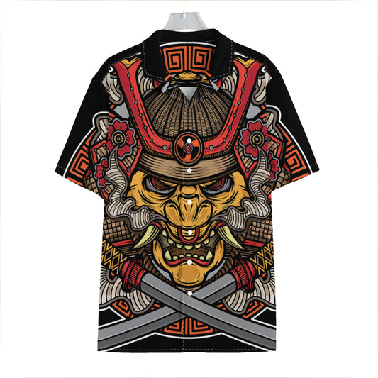 Japanese Samurai Mask Print Hawaiian Shirt