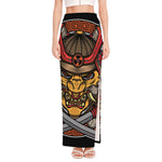 Japanese Samurai Mask Print High Slit Maxi Skirt