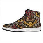 Japanese Samurai Mask Print High Top Leather Sneakers