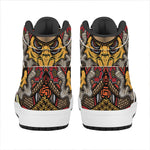 Japanese Samurai Mask Print High Top Leather Sneakers