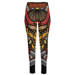 Japanese Samurai Mask Print High-Waisted Pocket Leggings