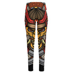 Japanese Samurai Mask Print High-Waisted Pocket Leggings