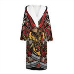 Japanese Samurai Mask Print Hooded Bathrobe
