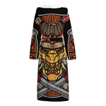 Japanese Samurai Mask Print Hooded Bathrobe