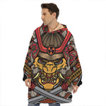 Japanese Samurai Mask Print Hoodie Blanket