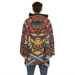 Japanese Samurai Mask Print Hoodie Blanket