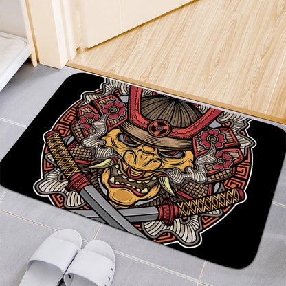 Japanese Samurai Mask Print Indoor Door Mat