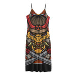 Japanese Samurai Mask Print Jersey Midi Cami Dress
