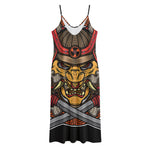 Japanese Samurai Mask Print Jersey Midi Cami Dress