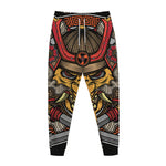 Japanese Samurai Mask Print Jogger Pants