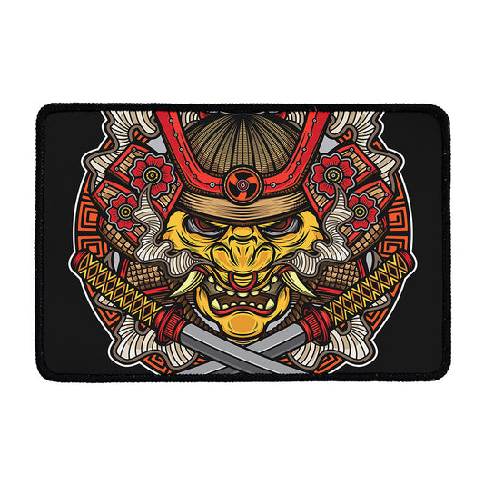 Japanese Samurai Mask Print Kitchen Mat