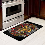 Japanese Samurai Mask Print Kitchen Mat