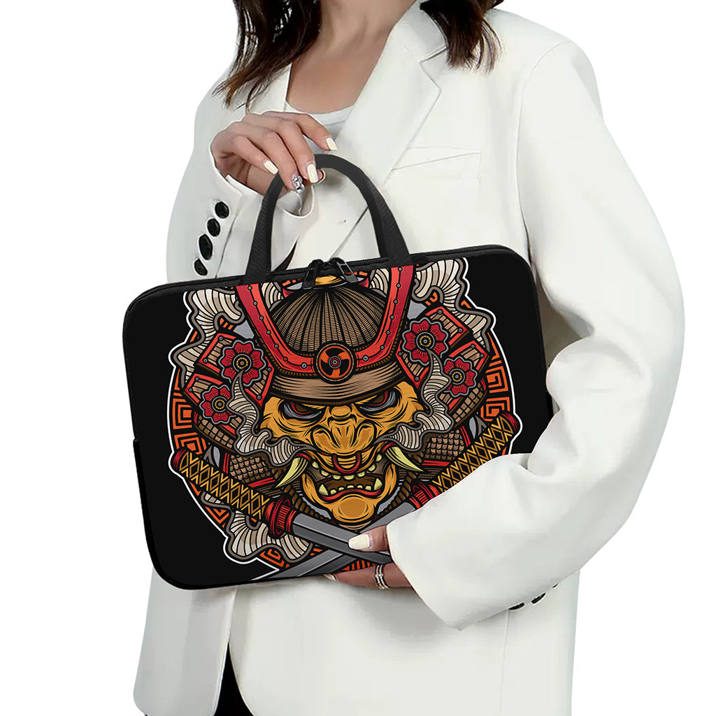 Japanese Samurai Mask Print Laptop Sleeve With Handle