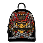 Japanese Samurai Mask Print Leather Backpack
