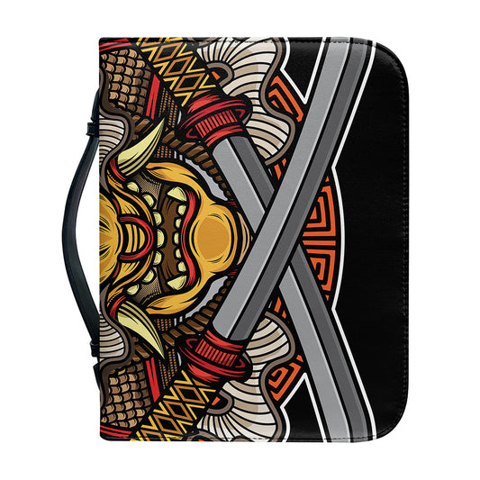 Japanese Samurai Mask Print Leather Bible Cover