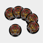 Japanese Samurai Mask Print Leather Coaster Set