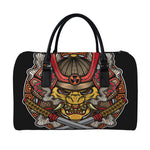 Japanese Samurai Mask Print Leather Duffle Bag