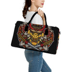 Japanese Samurai Mask Print Leather Duffle Bag