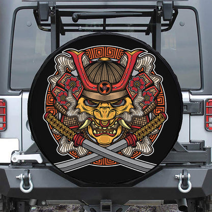 Japanese Samurai Mask Print Leather Spare Tire Cover