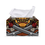Japanese Samurai Mask Print Leather Tissue Box Cover