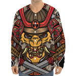Japanese Samurai Mask Print Long Sleeve Baseball Jersey