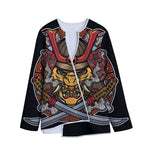 Japanese Samurai Mask Print Long Sleeve Short Coat
