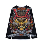 Japanese Samurai Mask Print Long Sleeve Short Coat
