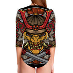Japanese Samurai Mask Print Long Sleeve Swimsuit