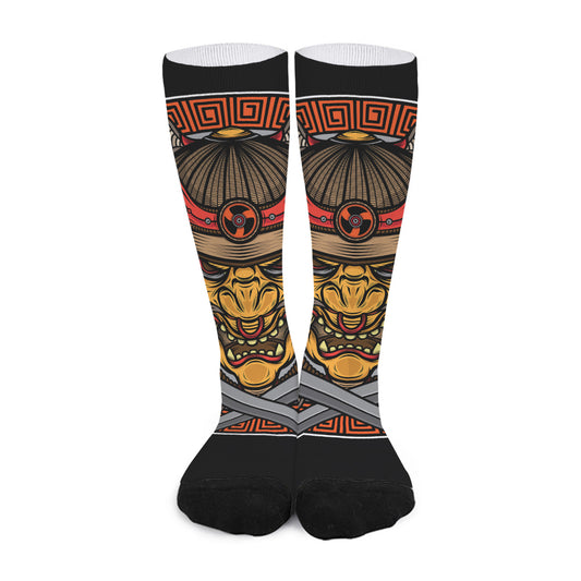 Japanese Samurai Mask Print Long Socks