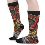Japanese Samurai Mask Print Long Socks