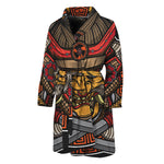 Japanese Samurai Mask Print Men's Bathrobe