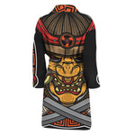 Japanese Samurai Mask Print Men's Bathrobe