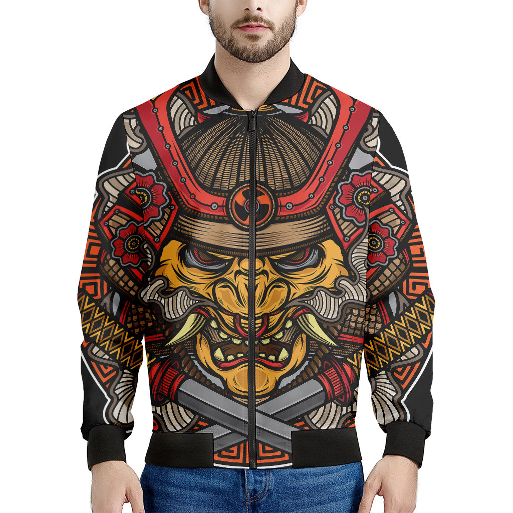 Japanese Samurai Mask Print Men's Bomber Jacket