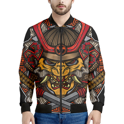 Japanese Samurai Mask Print Men's Bomber Jacket
