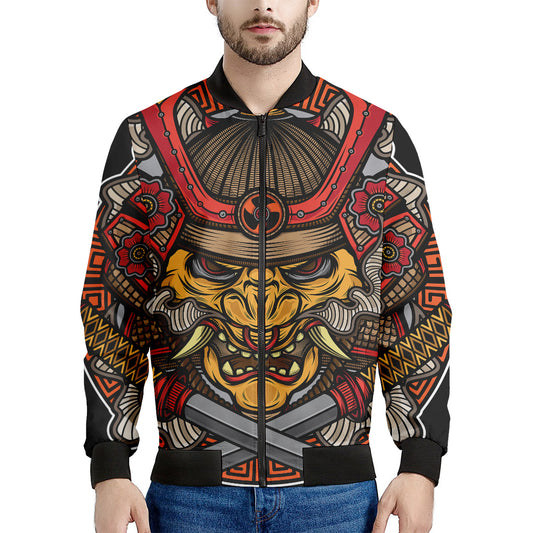 Japanese Samurai Mask Print Men's Bomber Jacket