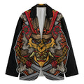 Japanese Samurai Mask Print Men's Cotton Blazer