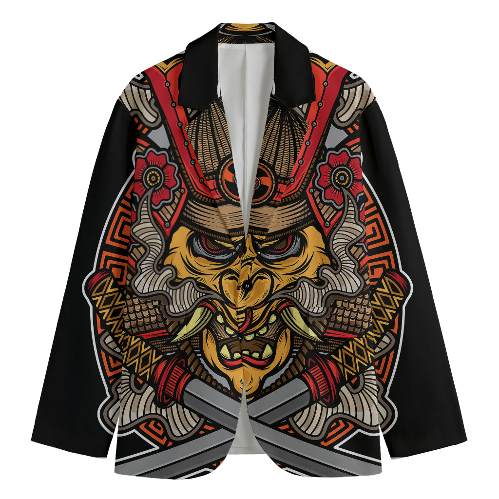 Japanese Samurai Mask Print Men's Cotton Blazer