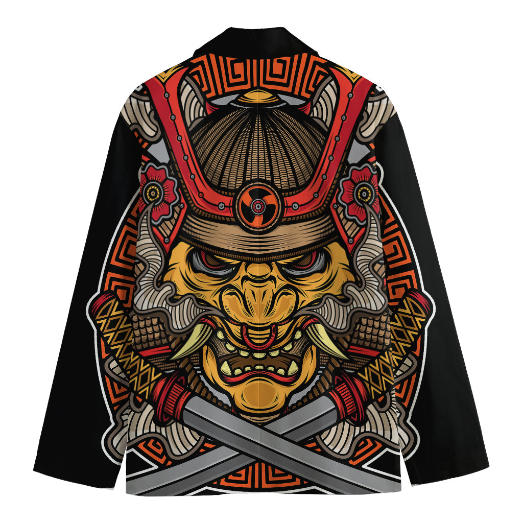 Japanese Samurai Mask Print Men's Cotton Blazer